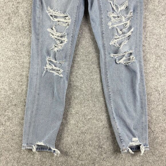 American Eagle Curvy Mom Jeans Womens 00R Med Wash Shark Bite Hem Stretch Denim - Picture 4 of 16